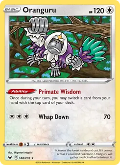 Oranguru card from Sword & Shield, number 148/202