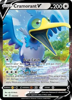 Cramorant V card from Sword & Shield, number 155/202
