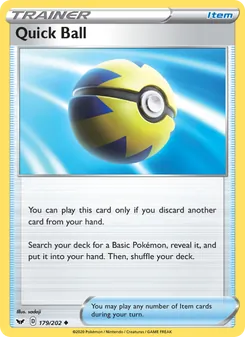Quick Ball card from Sword & Shield, number 179/202