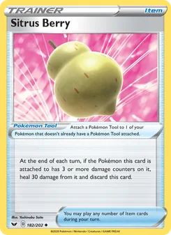 Sitrus Berry card from Sword & Shield, number 182/202