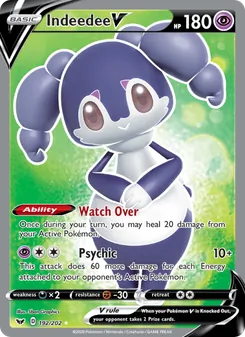 Indeedee V card from Sword & Shield, number 192/202