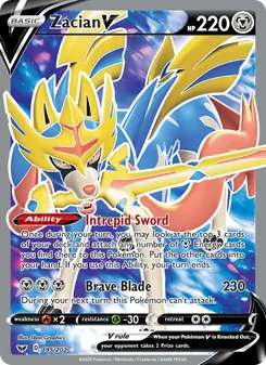 Zacian V card from Sword & Shield, number 195/202