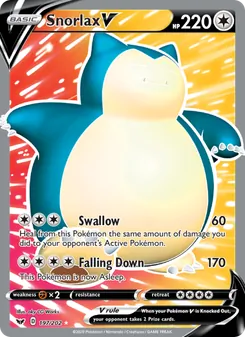 Snorlax V card from Sword & Shield, number 197/202