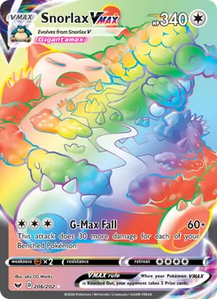 Snorlax VMAX card from Sword & Shield, number 206/202