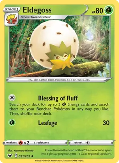 Eldegoss card from Sword & Shield, number 21/202