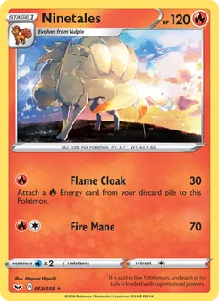 Ninetales card from Sword & Shield, number 23/202