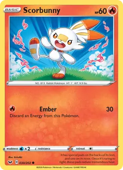 Scorbunny card from Sword & Shield, number 30/202