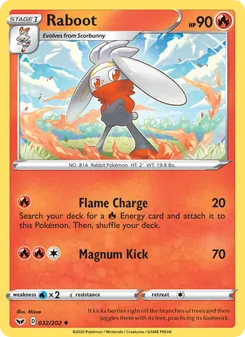 Raboot card from Sword & Shield, number 32/202