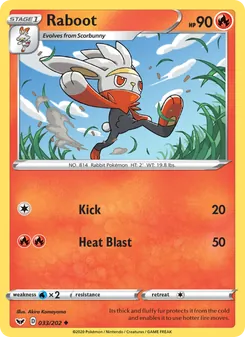 Raboot card from Sword & Shield, number 33/202