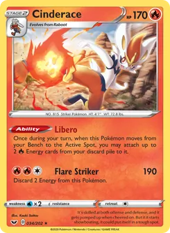 Cinderace card from Sword & Shield, number 34/202