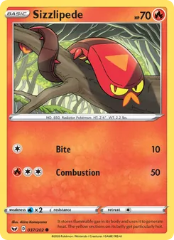 Sizzlipede card from Sword & Shield, number 37/202