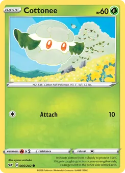 Cottonee card from Sword & Shield, number 5/202