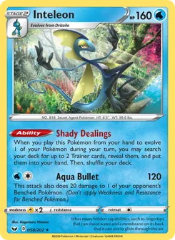 Inteleon card from Sword & Shield, number 58/202