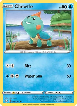 Chewtle card from Sword & Shield, number 60/202