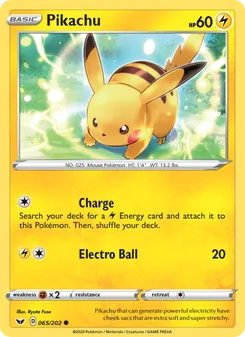 Pikachu card from Sword & Shield, number 65/202
