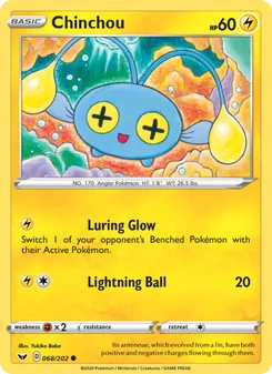 Chinchou card from Sword & Shield, number 68/202