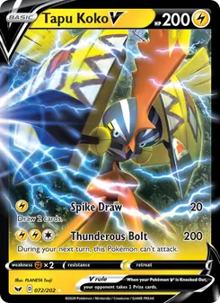 Tapu Koko V card from Sword & Shield, number 72/202