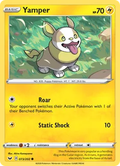 Yamper card from Sword & Shield, number 73/202