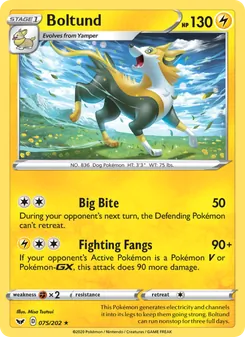 Boltund card from Sword & Shield, number 75/202