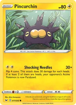 Pincurchin card from Sword & Shield, number 77/202