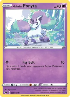 Galarian Ponyta card from Sword & Shield, number 81/202