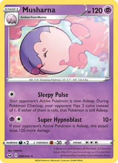 Musharna card from Sword & Shield, number 88/202