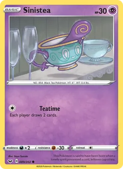 Sinistea card from Sword & Shield, number 89/202