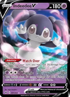 Indeedee V card from Sword & Shield, number 91/202