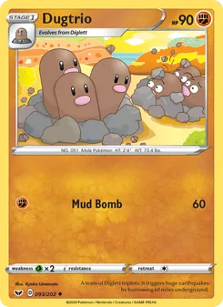 Dugtrio card from Sword & Shield, number 93/202