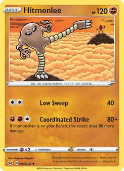 Hitmonlee card from Sword & Shield, number 94/202