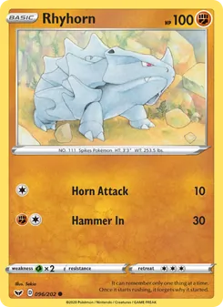 Rhyhorn card from Sword & Shield, number 96/202