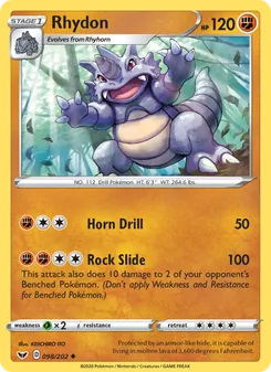Rhydon card from Sword & Shield, number 98/202