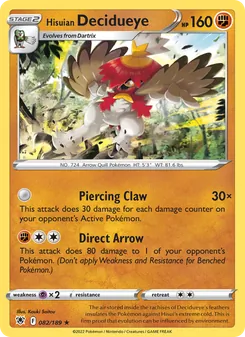 Hisuian Decidueye card from Astral Radiance, number 082/189