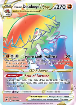 Hisuian Decidueye VSTAR card from Astral Radiance, number 195/189