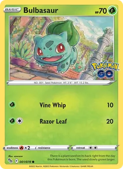 Bulbasaur card from Pokémon GO, number 001/78