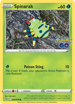 Spinarak card from Pokémon GO, number 006/78