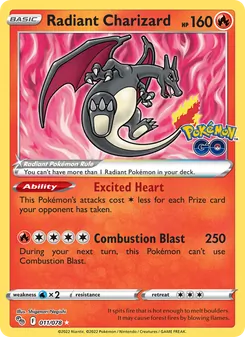 Radiant Charizard card from Pokémon GO, number 011/78