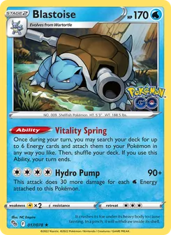 Blastoise card from Pokémon GO, number 017/78