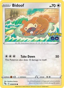 Bidoof card from Pokémon GO, number 059/78