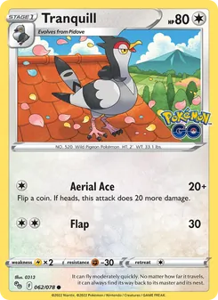 Tranquill card from Pokémon GO, number 062/78
