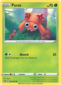 Paras card from Lost Origin, number 004/196