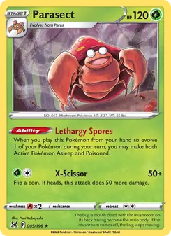 Parasect card from Lost Origin, number 005/196