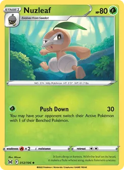 Nuzleaf card from Lost Origin, number 012/196