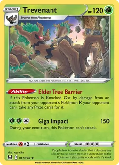 Trevenant card from Lost Origin, number 017/196