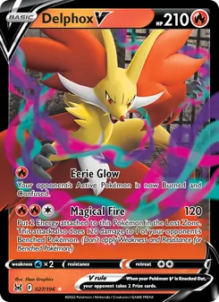 Delphox V card from Lost Origin, number 027/196