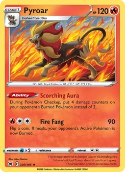 Pyroar card from Lost Origin, number 029/196