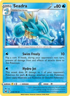 Seadra card from Lost Origin, number 036/196