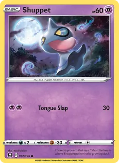 Shuppet card from Lost Origin, number 072/196