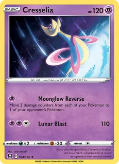Cresselia card from Lost Origin, number 074/196