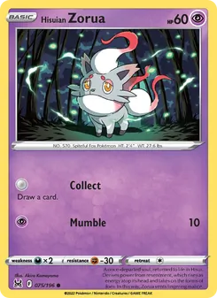 Hisuian Zorua card from Lost Origin, number 075/196